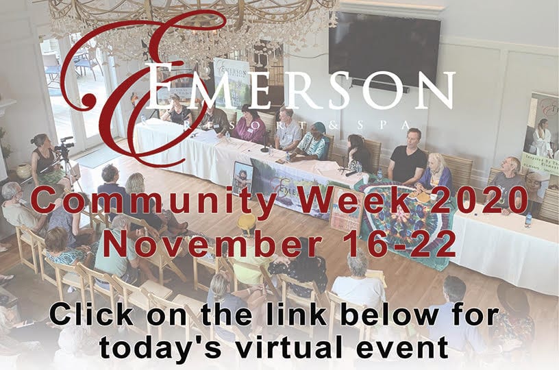 Press conference. Text: Emerson Community Week 2020
