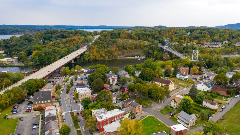An aerial view of historic Kingston, NY.