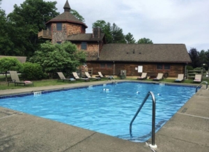 The pool area of an Upstate New York resort to relax in after exploring things to do in Saugerties.